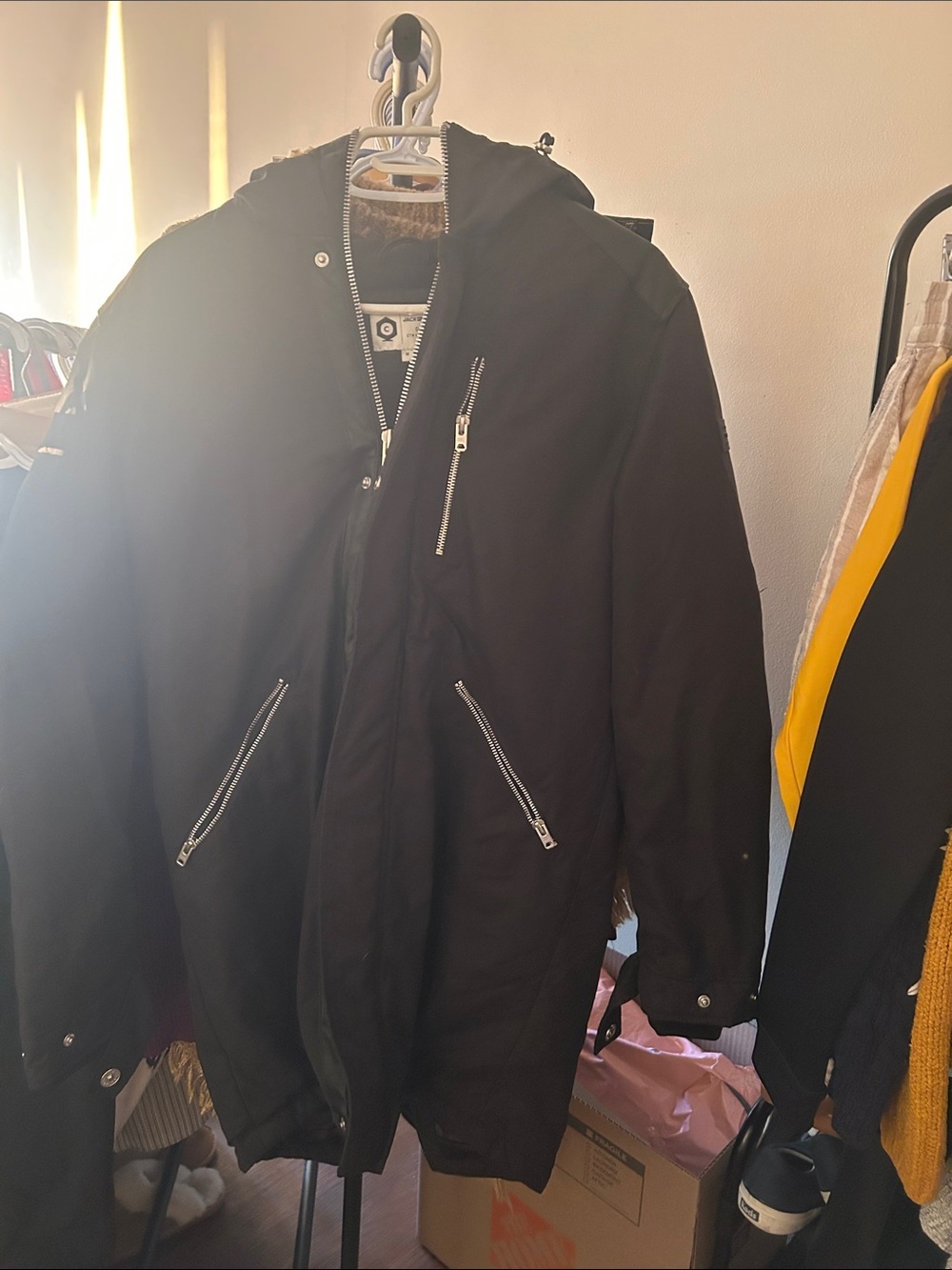Jack & Jones Men's Dark Brown Puffer Coat with Hood